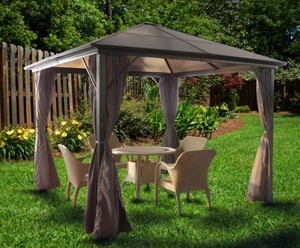 hardtop sun shelter polycarbonate gazebo with mosquito netting 10x10