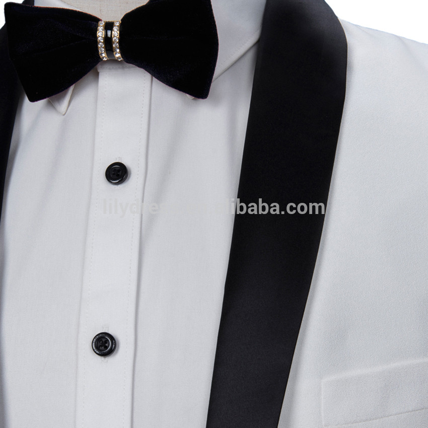 HD041 2019 Fashion White Groom Tuxedos Wearing Slim Fit Tailored Suit Black Shawl Lapel Wedding Suits For Men (Jacket+Pants)