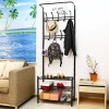 Height 187 cm Metal Hall Tree Entryway Organizer Multi-purpose Clothes Coat Stand Shoes Rack Hat Umbrella Bag Stand Black $11.2