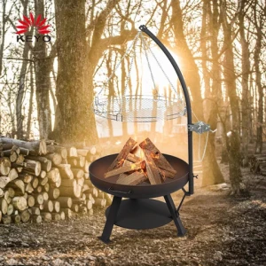 Height-Adjustable Outdoor Campfire Fire Pit Hanging Grill Stainless Steel Chain And Net Two In One Bbq Grill