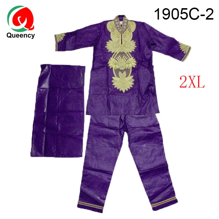 HF African Boy Kids Bazin Riche Quality Embroidery Clothes with Trousers 3pcs Dresses Set