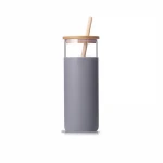 High Borosilicate Glass Water Bottle 20oz with Silicone Sleeve and Straw