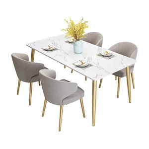 High quality cheap civilian furniture white glazed table top with sturdy high quality iron feet modern dining table set