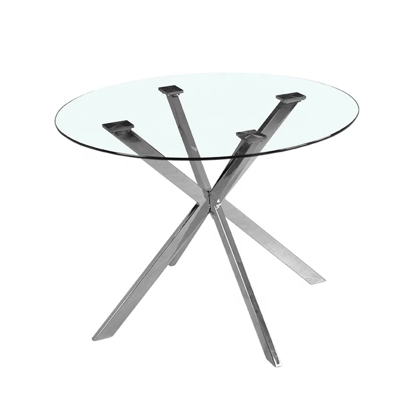 High Quality Dining Furniture Modern tempered Round Glass Dining Table With Metal Base