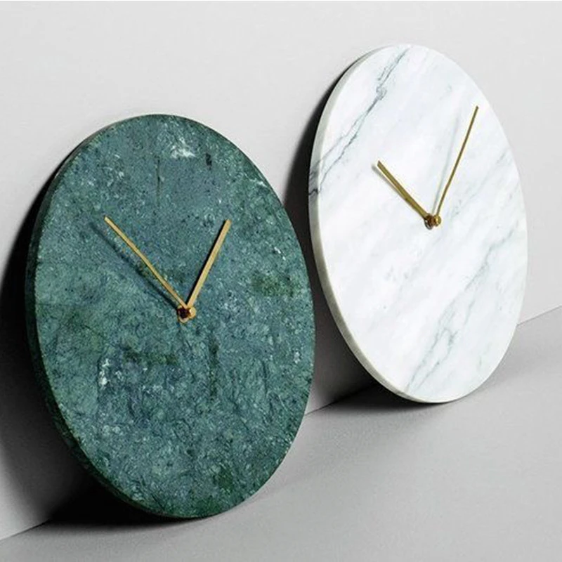 High quality Luxury Green White Marble Wall Clock home decor