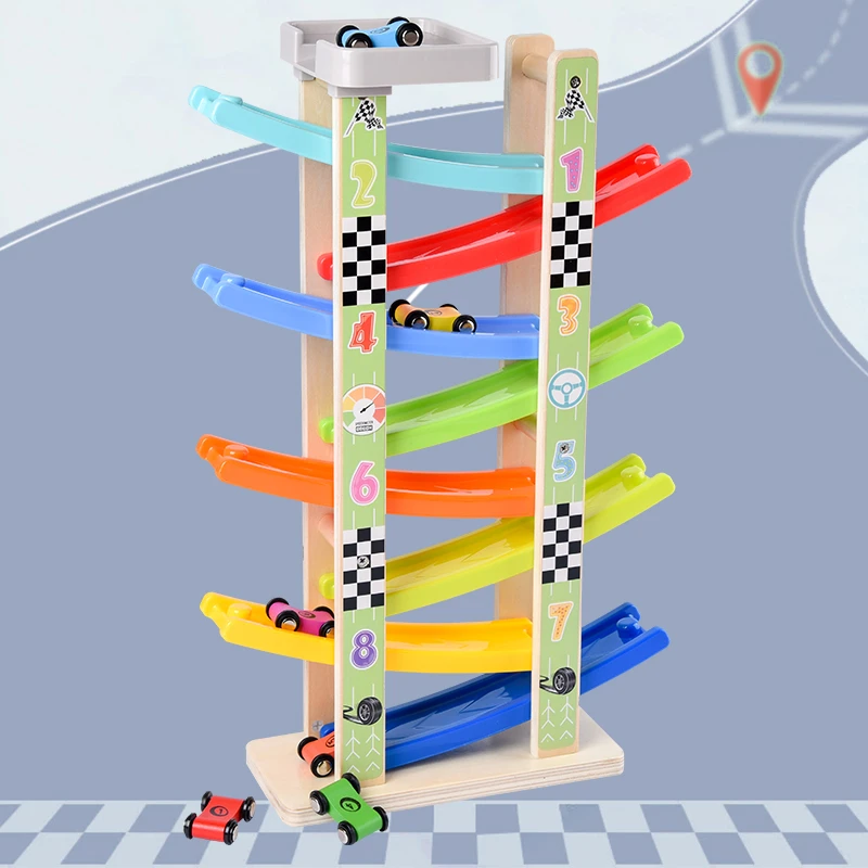 high quality race track games car race game wooden toys for kids educational 8 layers ramp wooden toy cars