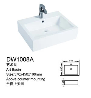 High Quality Rectangle Countertop White Bathroom Vanity Vessel Sinks Lavabo Wash Basin Ceramic Sanitary Ware