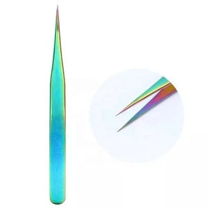 High Quality Stainless Steel Colorful Nail Tweezer Rainbow Nail Art Eyelashes Extension Tweezer