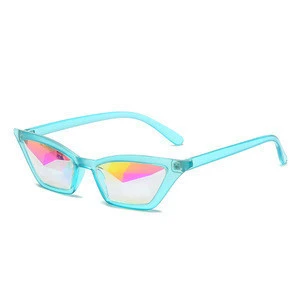 High quality stockfashionable womens party kaleidoscope uv400 hd lens cat eye sunglasses mirror with print logos