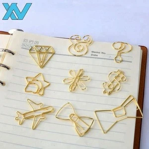 Hight Quality Fancy custom logo metal diamond shape paper clip gold