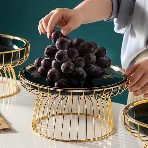 Home Goods Tableware Modern Dried Fruit Plate Ceramic Snack Plate With Metal Stand