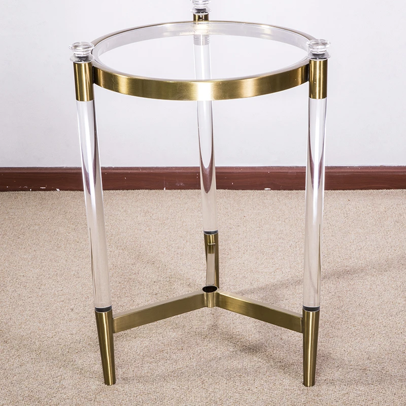 HOMESWEET Modern Round Cheap Acrylic Metal Coffee Table Gold Stainless Steel Coffe End Table