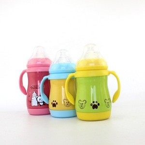 hot and cold double wall Insulated mug 304 wide-neck stainless steel baby feeding baby bottle with silicone nipple