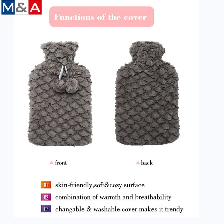 Hot sale designed fleece plush covered rubber hot water bag/bottles