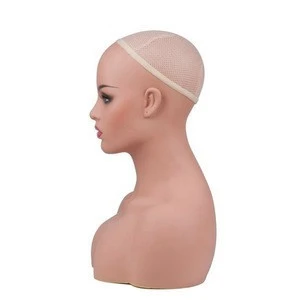 Hot sale European and American style make up skin color female mannequin head with shoulder display