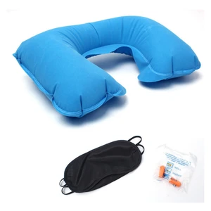 Hot sale Outdoor Inflatable U-Shaped Pillow and Soundproof Earplugs with Eyemask Travel Kit in 3-1 travel kit