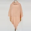 Hot Sale Vintage knitted with whole lurex metallic shining women poncho shawl