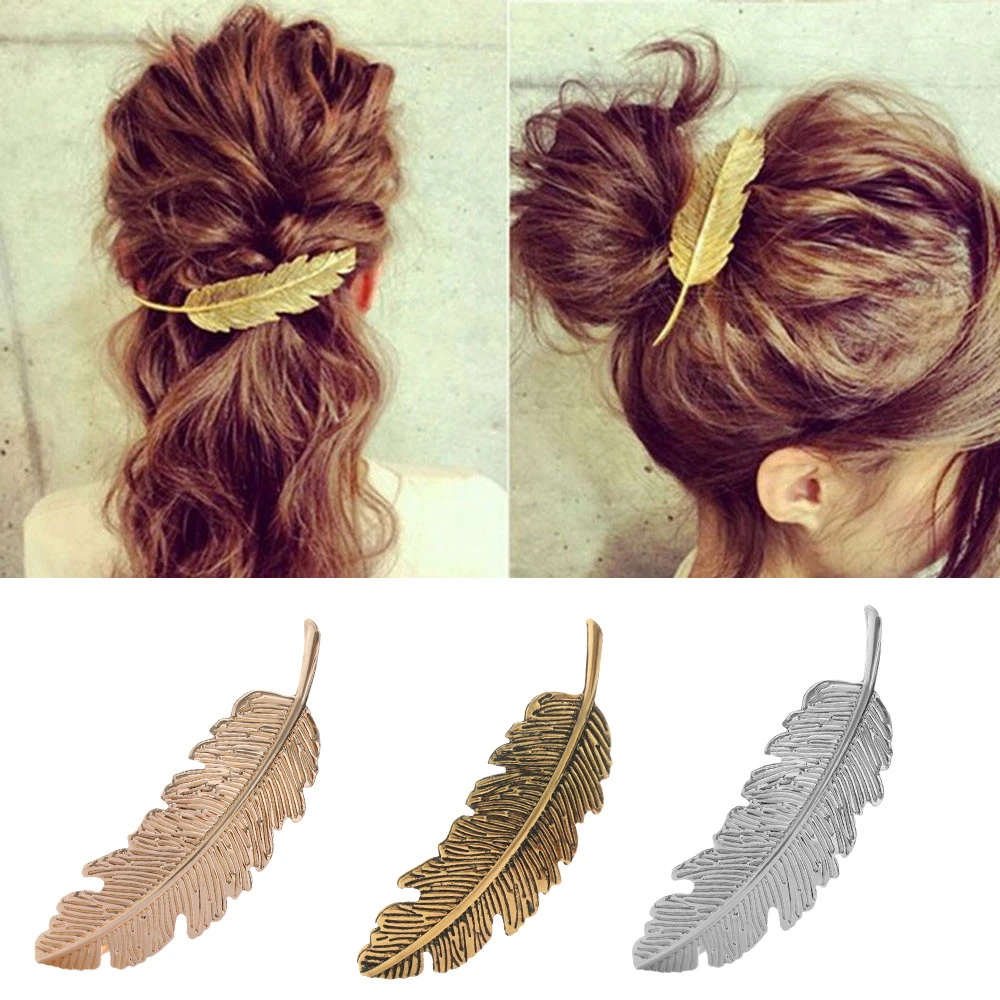 Hot Sale Vintage Metal Leaf Feather Hair Clips Hairpin barrette hair accessories