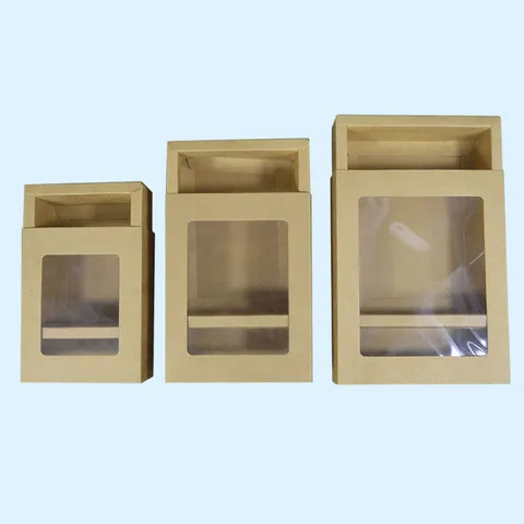 Hot Sale YBH-f01 Kraft Drawer Paper Boxes With Transparent  Window  Manufacturer Eco-Friendly Gift Box For Candle Candy  Jewelry