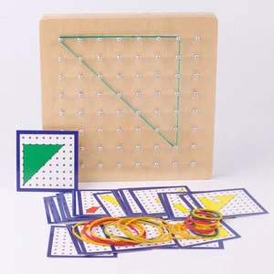 Hot Sales Montessori Early Education Mathematical Geometry Educational Puzzles Wooden Geoboard Teaching Kids Toy