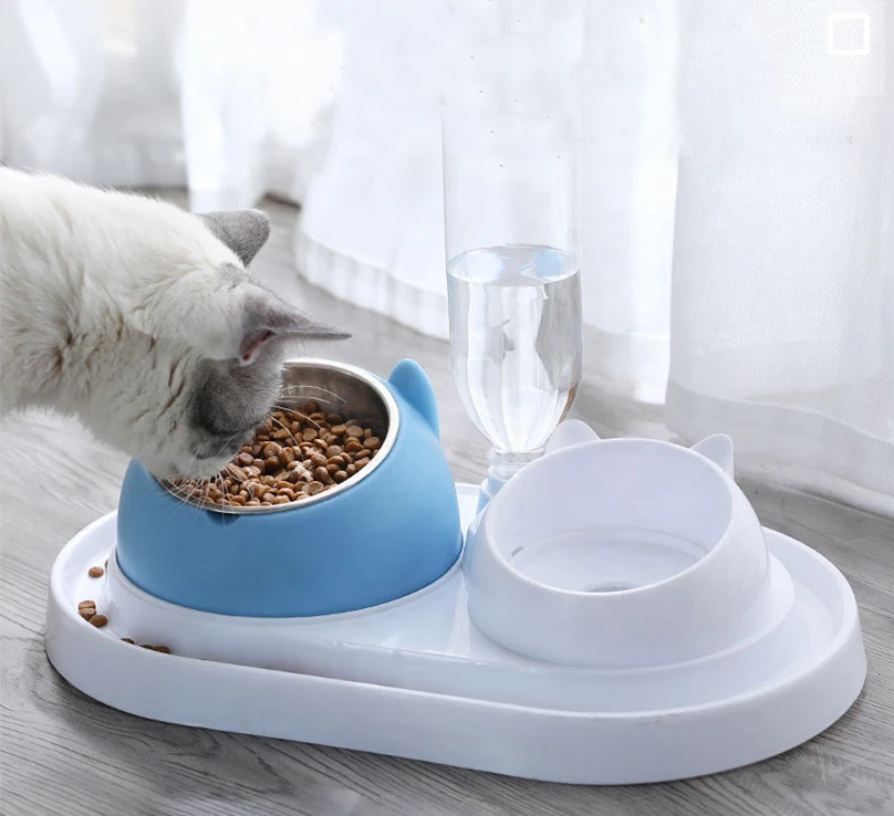 Hot Sell Pet Automatic Plastic Double Feeder Water Storage Feeding Bowl For Cat Dog