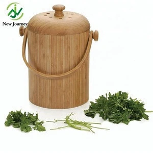 Household Cleaning Tools Food Waste Disposer Bamboo Wood Compost Pail