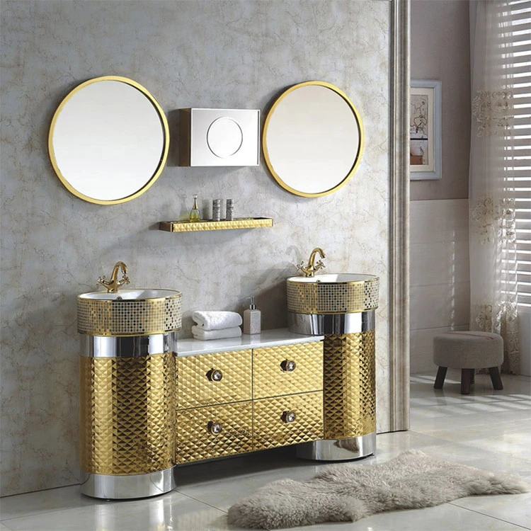 HS-BCV07 luxury bathroom cabinet furniture new design waterproof bathroom granite gold vanity cabinets
