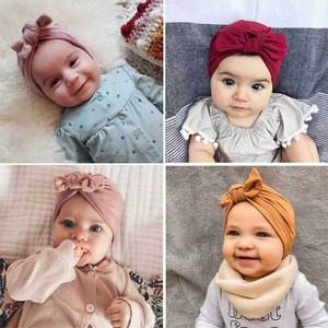 ins children bowknot hat newborn pure cotton soft hood cap baby solid color tire cap baby knotted hat