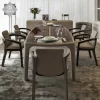 Italian Classical Design Genuine Leather Cover Dining Table and Chair Set Solid Wood Dining Chair Set Marble Top Dining Table