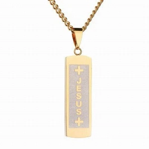 Jesus Jewelry New Religious Cross Stainless Steel Gold Plated Short Bar Pendant christian jewelry