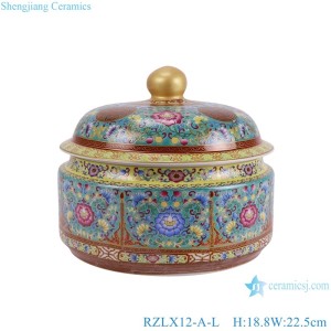 Jingdezhen Colorful Green Blue Glazed Twig Pattern Enamel Lotus Flower Ceramic Tea Jars Pot Canister