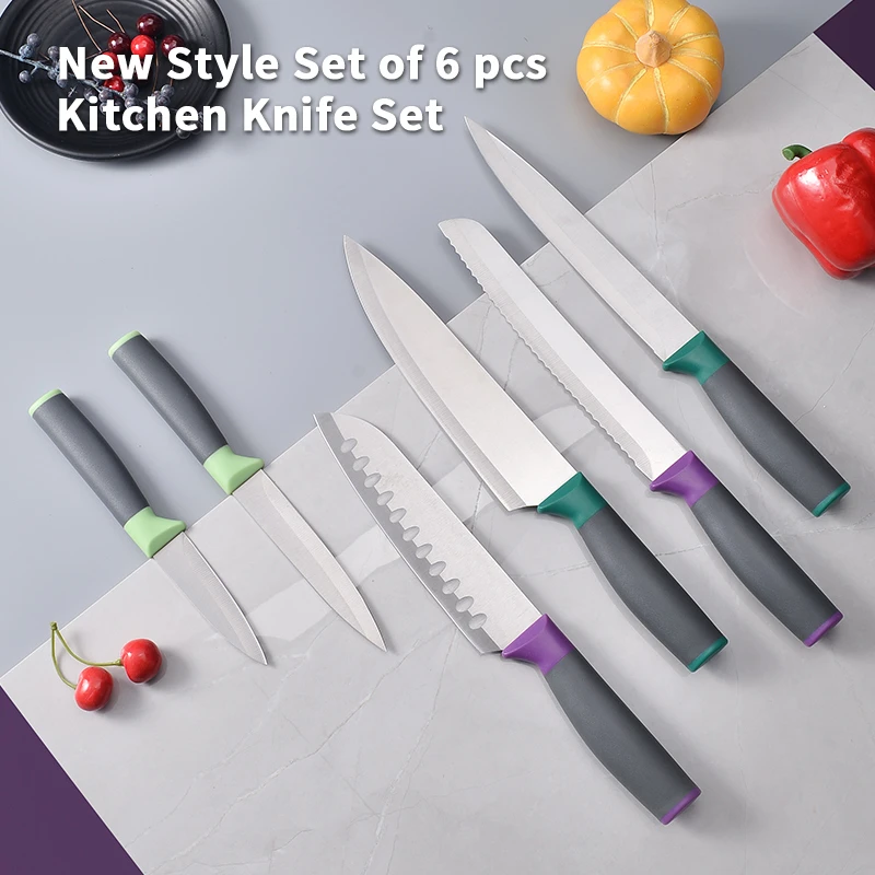 Konoll New 6  PCS  Kitchen Knife set Stainless Steel 3CR13 knives Set Chef Knife  with  Color PP Color  Handle