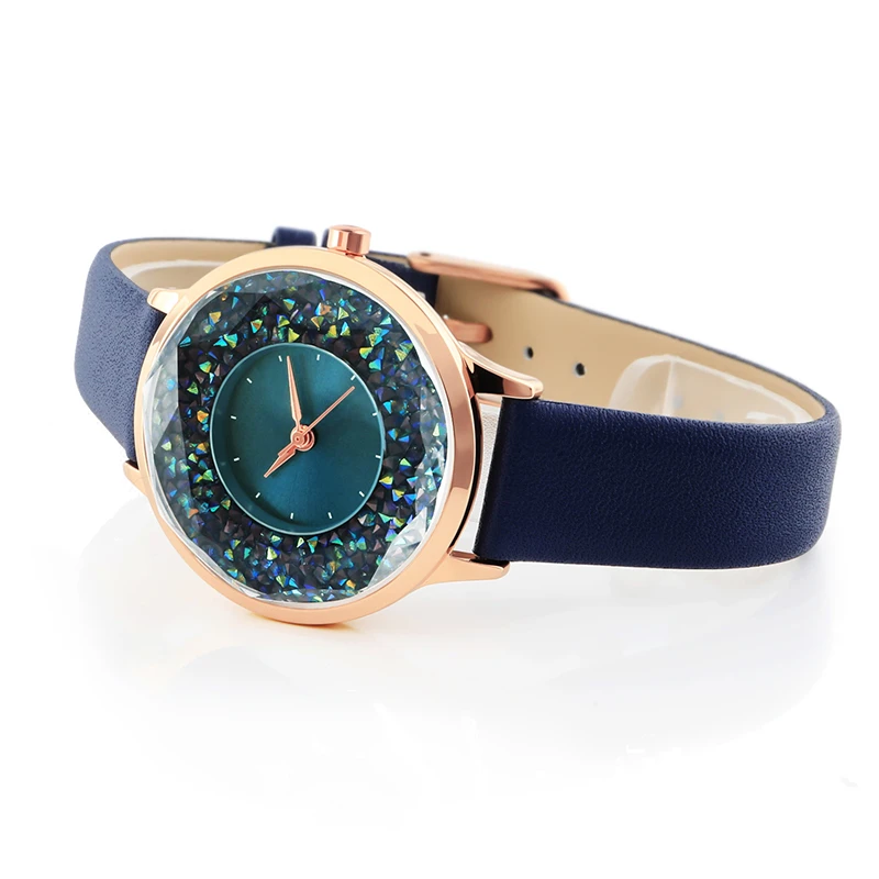 Ladys wrist watch luxury customization dial rocks with custom logo fashion leather bracelet PU strap watch supplier