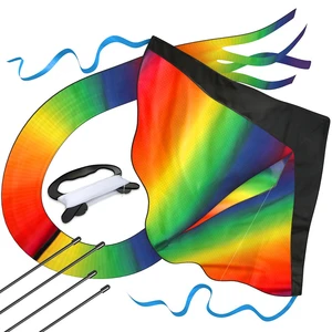 Large Rainbow Delta Kite Easy to Assemble, Launch, Fly - Premium Quality, Great for Beach Use - The Best Kite for Everyone