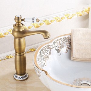LEDFRE European style polished Marble Decorated Antique Brass Basin Faucet   LFLF56O180D