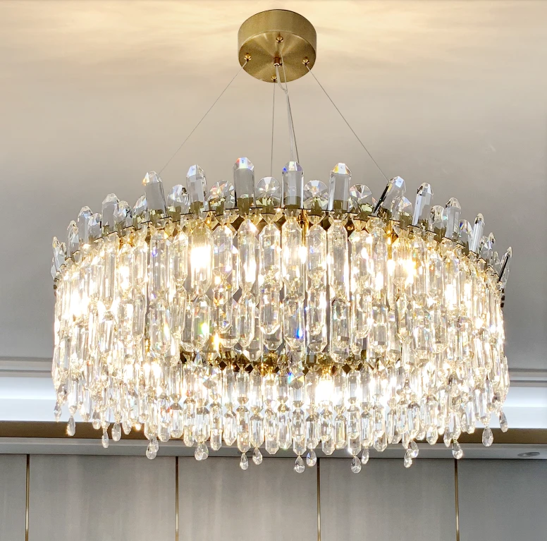 Light luxury post-modern chandeliers k9 crystal pendant light round hanging lights