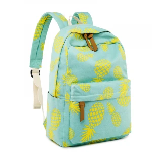 Lighweight soft Printed Pineapple customized high middle school students school bags backpack set