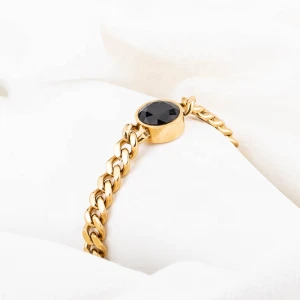 Link Chain Bracelet Round Black Glass Crystal Vacuum Gold Color Stainless Steel Bracelets For Women Men Party Jewelry