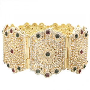 Luxurious aristocratic golden wedding dress belt with all-Rhinestone sparkling Moroccan metal belt