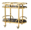 Luxurious black glass gold stainless steel trolley with wheels