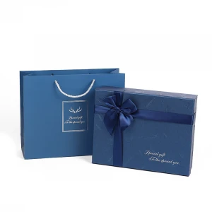 Luxury Gift Packaging Blue Gift Boxes With Ribbon And Paper bag
