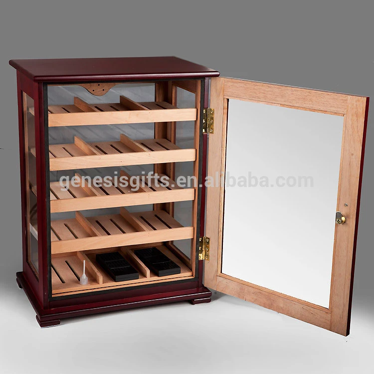 Luxury Large Size Cedar Wood Cigar Humidor Display Cigar Cabinet Storage Box with Lock Hygrometer Humidifier