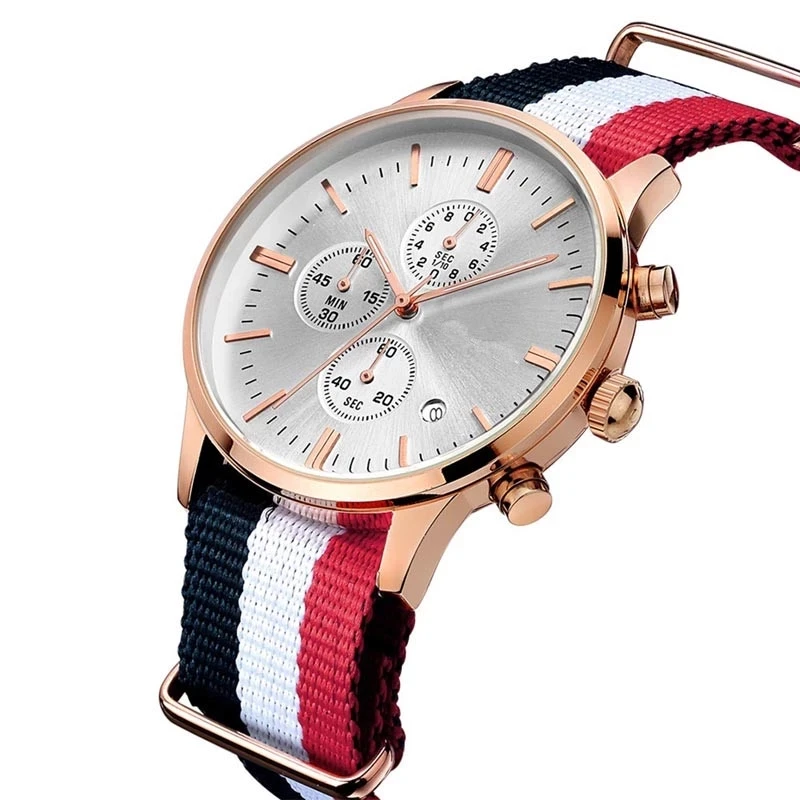 Luxury  Relojes Custom Logo Stainless Steel Wristwatches Interchangeable Nylon Watch Strap Men Watches