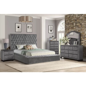 Luxury Upholstered Velvet Bed Frame Modern Bedroom Furniture Set In Blue King Size Bed With Storage