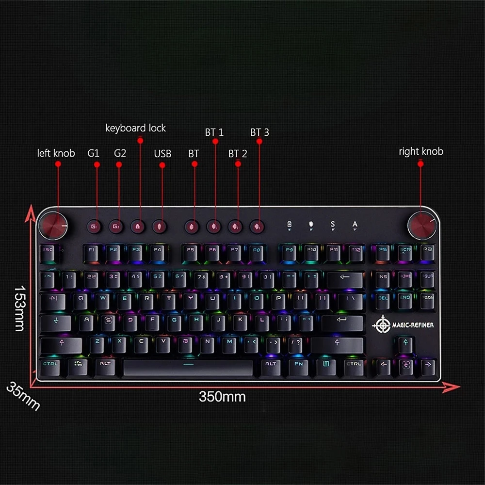 MAGIC-REFINER MK11 Mechanical Gaming Keyboard Wired USB and Wireless BT 3.0 RGB Backlight Switchable 87 keys Gaming Keyboard