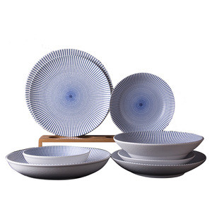 matte and frosted white sales stocked high quality 7/8/9/10/11&quot; round line style ceramic bowl  plates sets dinnerware