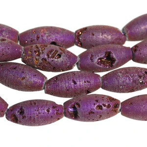 Matte Finish Metallic Purple Druzy Agate Rice loose Beads