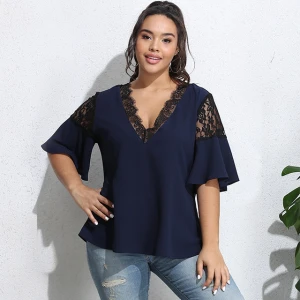 MENGMUGE V-Neck Ruffle Sleeves Elegant Blouse Plus Size Fashion Wholesale Apparel Shirts for Women Blouses Tops Plus Size Tops