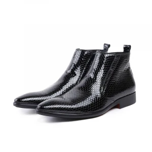 Mens leather boots, high shoes, lacquer leather.