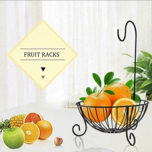 Metal Fruit Basket Bowl Stand with 2 Banana Hanger Food Storage For Home Kitchen Countertop Organization